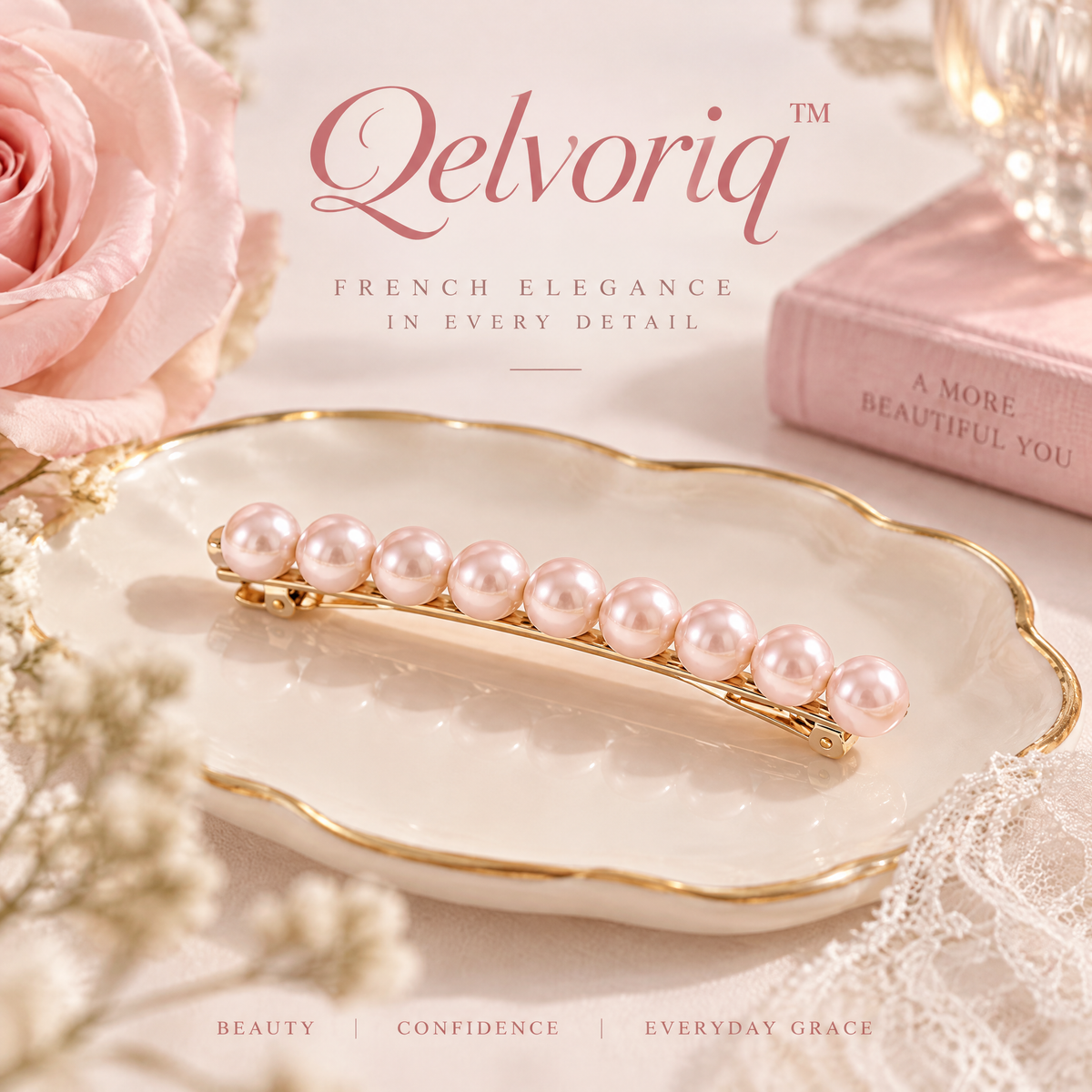 Qelvoriq™ Blush Pink Pearl Hair Barrette — image 1