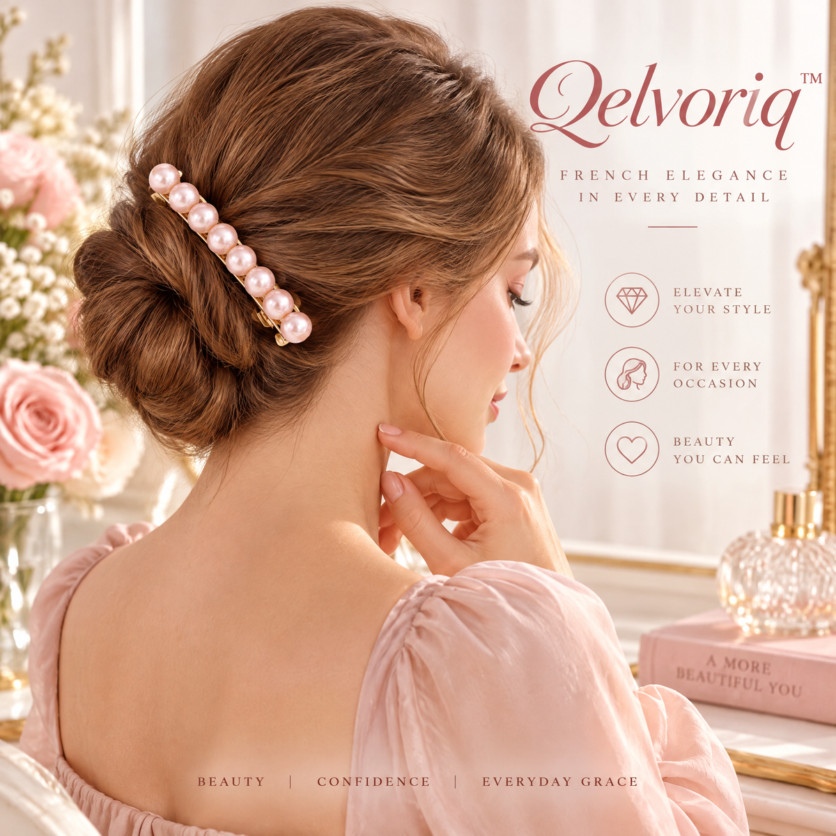 Qelvoriq™ Blush Pink Pearl Hair Barrette — image 4