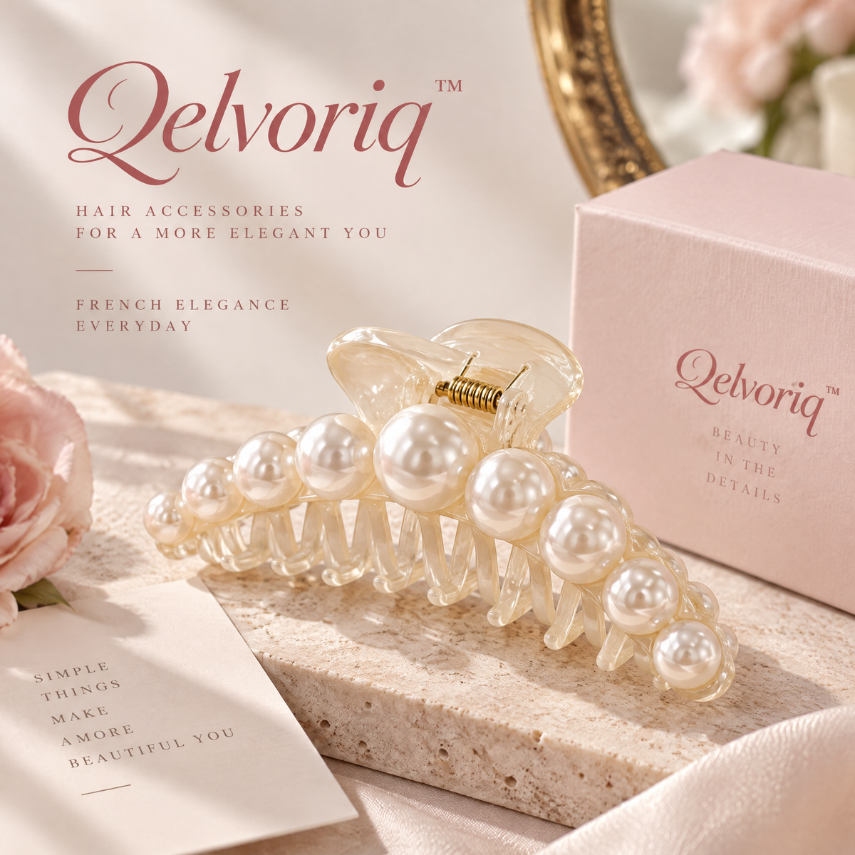 Qelvoriq™ Pearl-Accent Translucent Hair Claw Clip — image 1