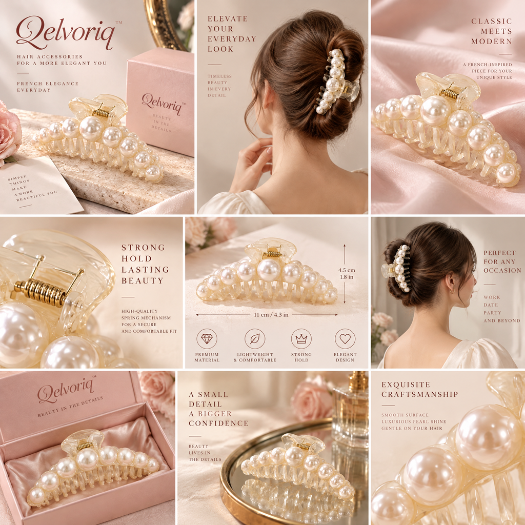 Qelvoriq™ Pearl-Accent Translucent Hair Claw Clip — image 2