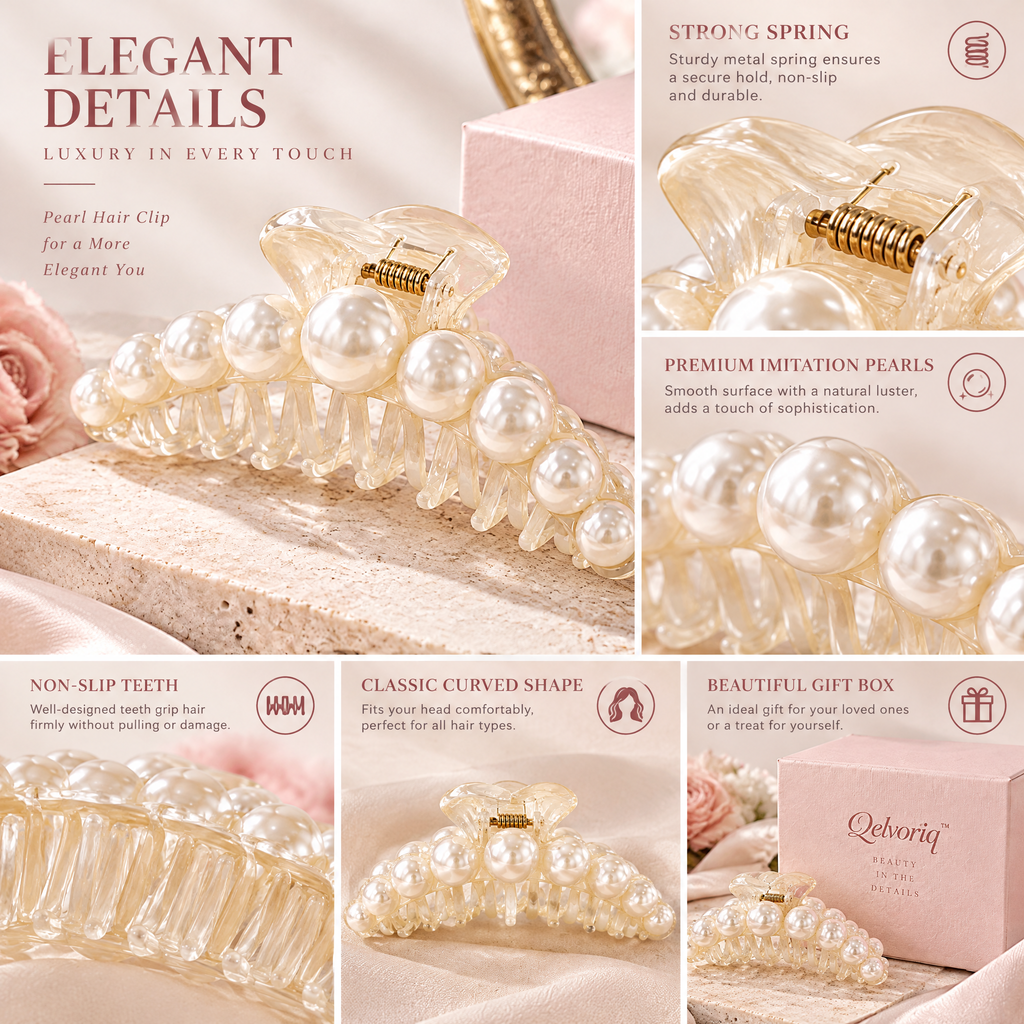 Qelvoriq™ Pearl-Accent Translucent Hair Claw Clip — image 3