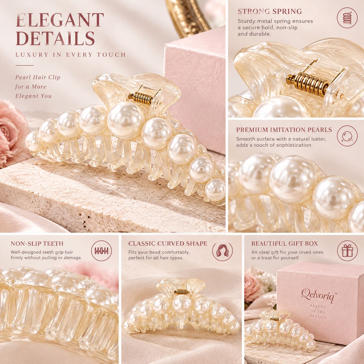 Qelvoriq™ Pearl-Accent Translucent Hair Claw Clip — image 3