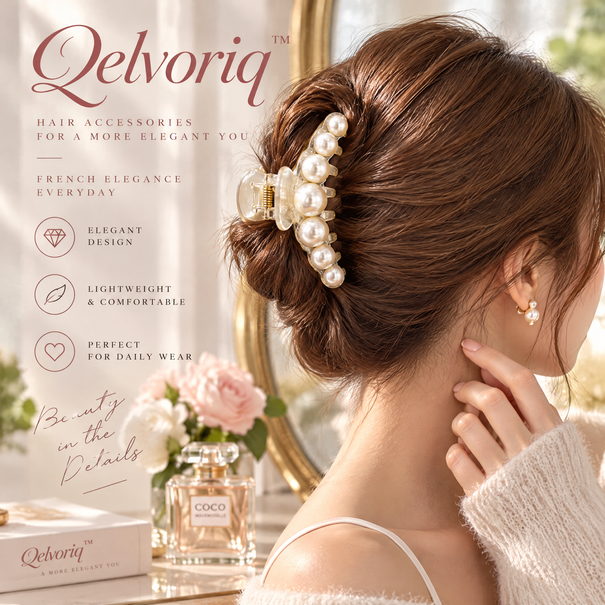 Qelvoriq™ Pearl-Accent Translucent Hair Claw Clip — image 4