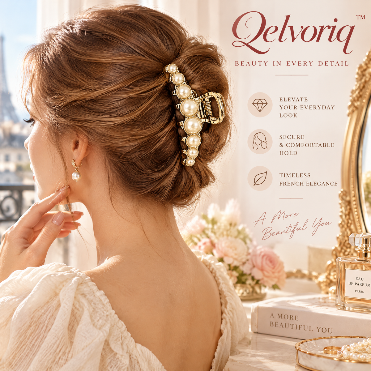 Qelvoriq™ Gold-Tone Pearl Hair Claw Clip — image 4