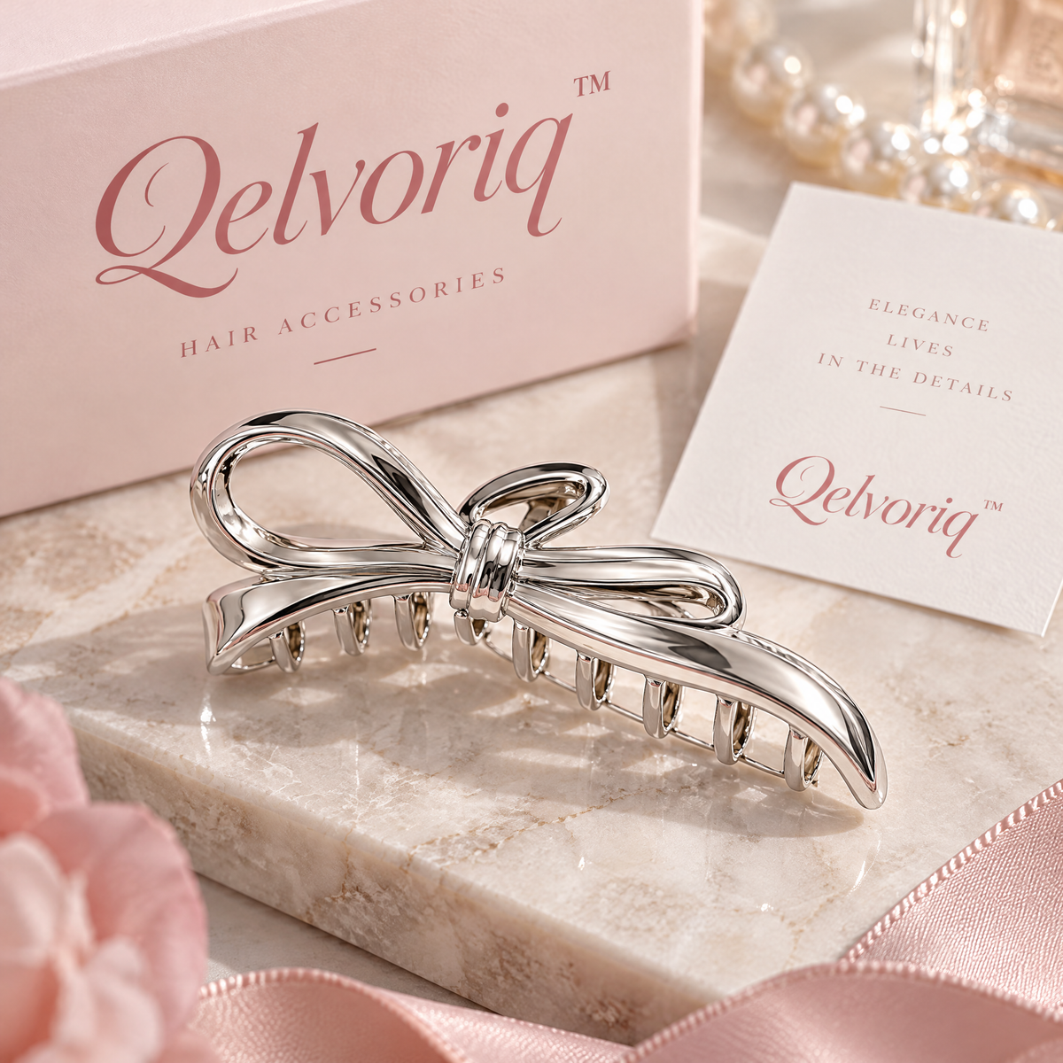 Qelvoriq™ Silver-Tone Bow Hair Claw Clip — image 1