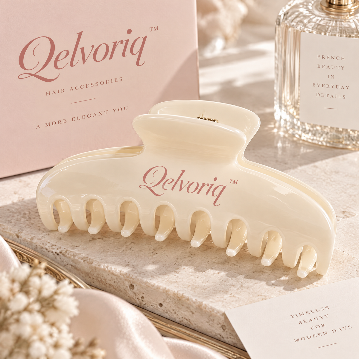 Qelvoriq™ Cream Marbled Large Hair Claw Clip — image 1