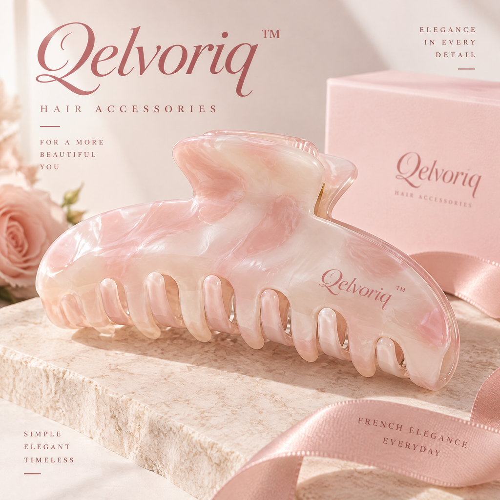 Qelvoriq™ Blush Pink Marbled Large Hair Claw Clip — image 1