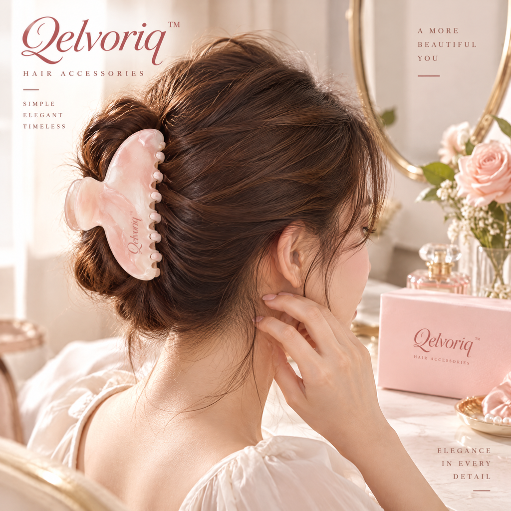 Qelvoriq™ Blush Pink Marbled Large Hair Claw Clip — image 4