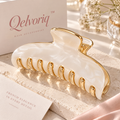 Qelvoriq™ Ivory Marbled Gold-Trim Hair Claw Clip — image 1