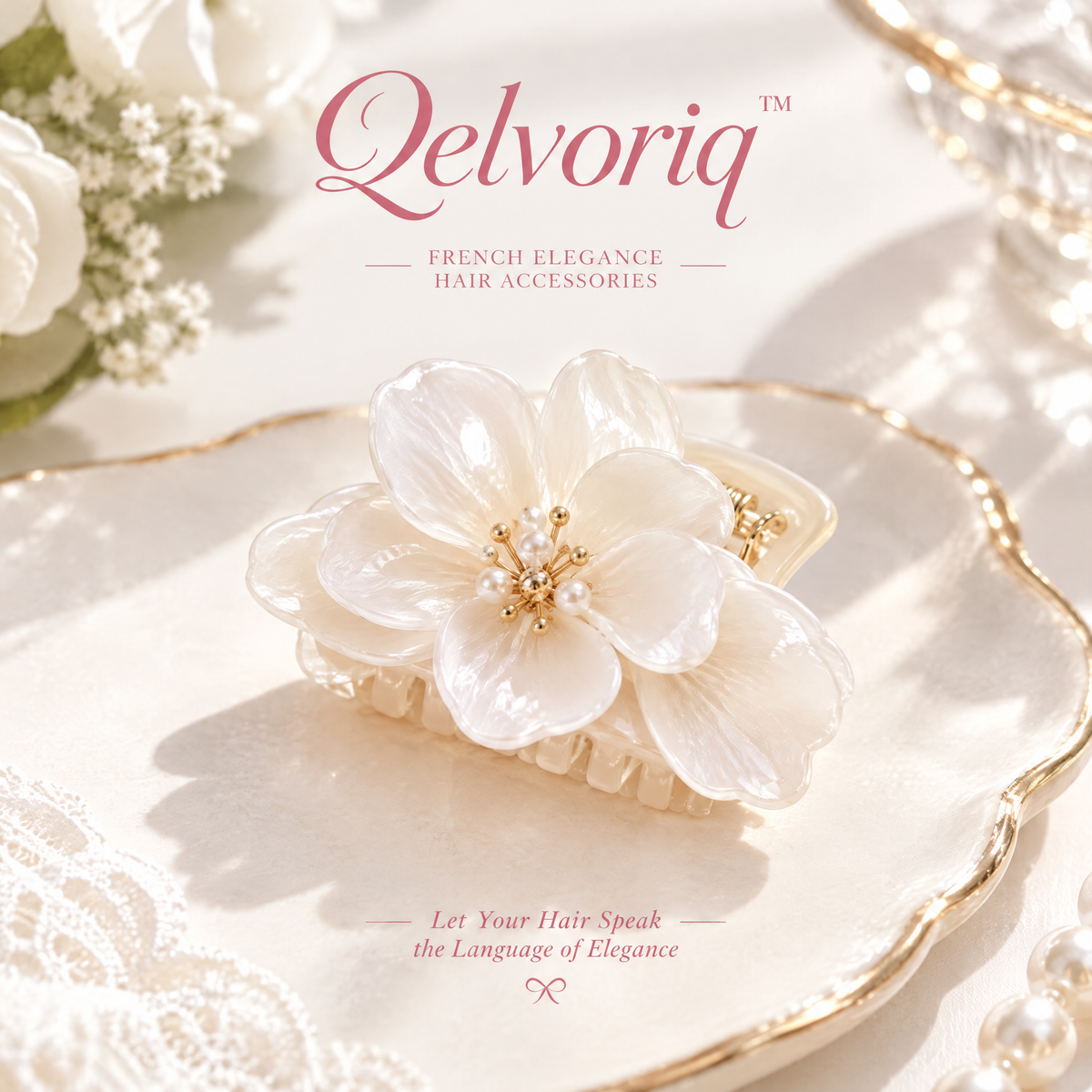 Qelvoriq™ Ivory Blossom Floral Hair Claw Clip — image 1