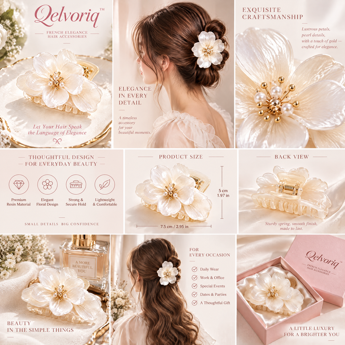 Qelvoriq™ Ivory Blossom Floral Hair Claw Clip — image 2