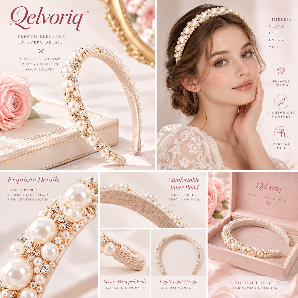 Qelvoriq™ Ivory Pearl & Crystal-Accent Headband — image 3