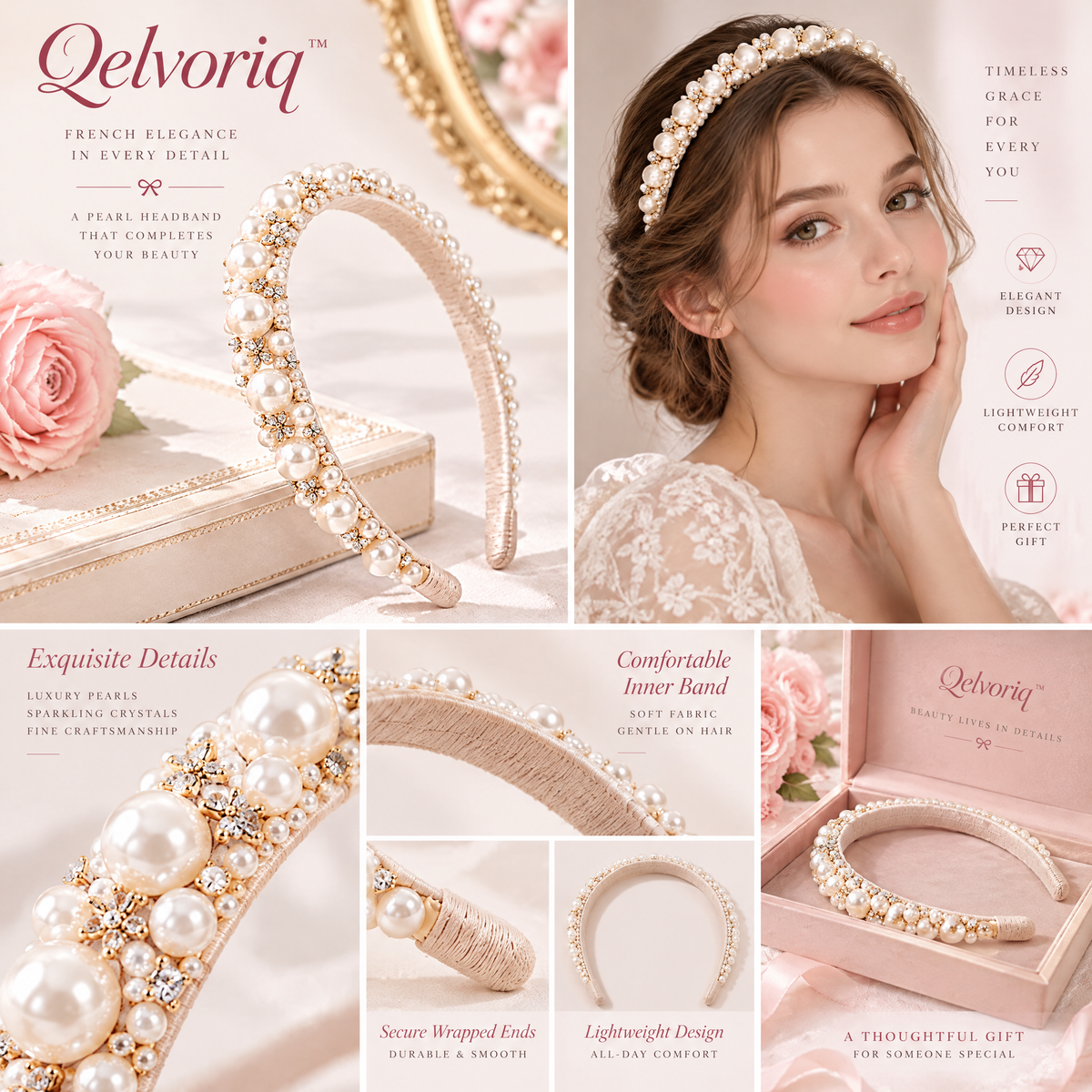 Qelvoriq™ Ivory Pearl & Crystal-Accent Headband — image 3