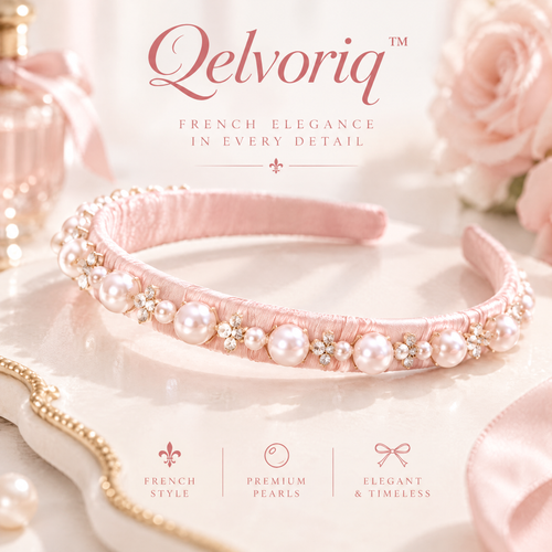 Qelvoriq™ Blush Pink Pearl-Embellished Headband — image 1