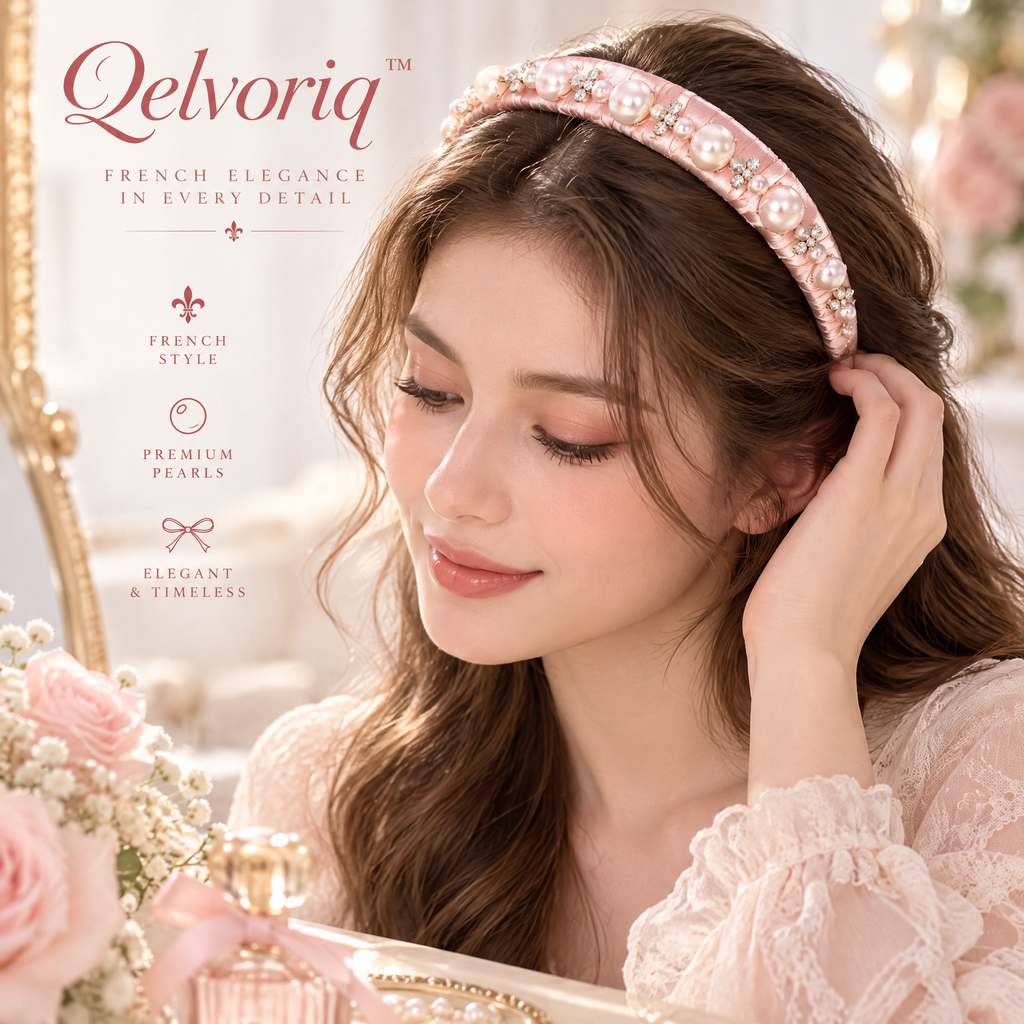 Qelvoriq™ Blush Pink Pearl-Embellished Headband — image 4